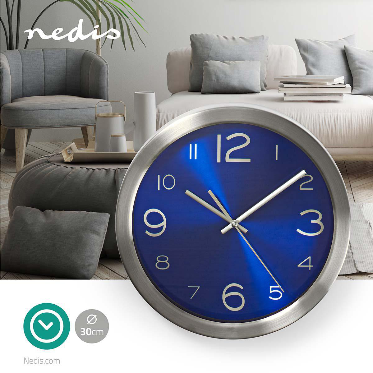 Reloj De Pared Di Metro Mm Acero Inoxidable Azul Plata