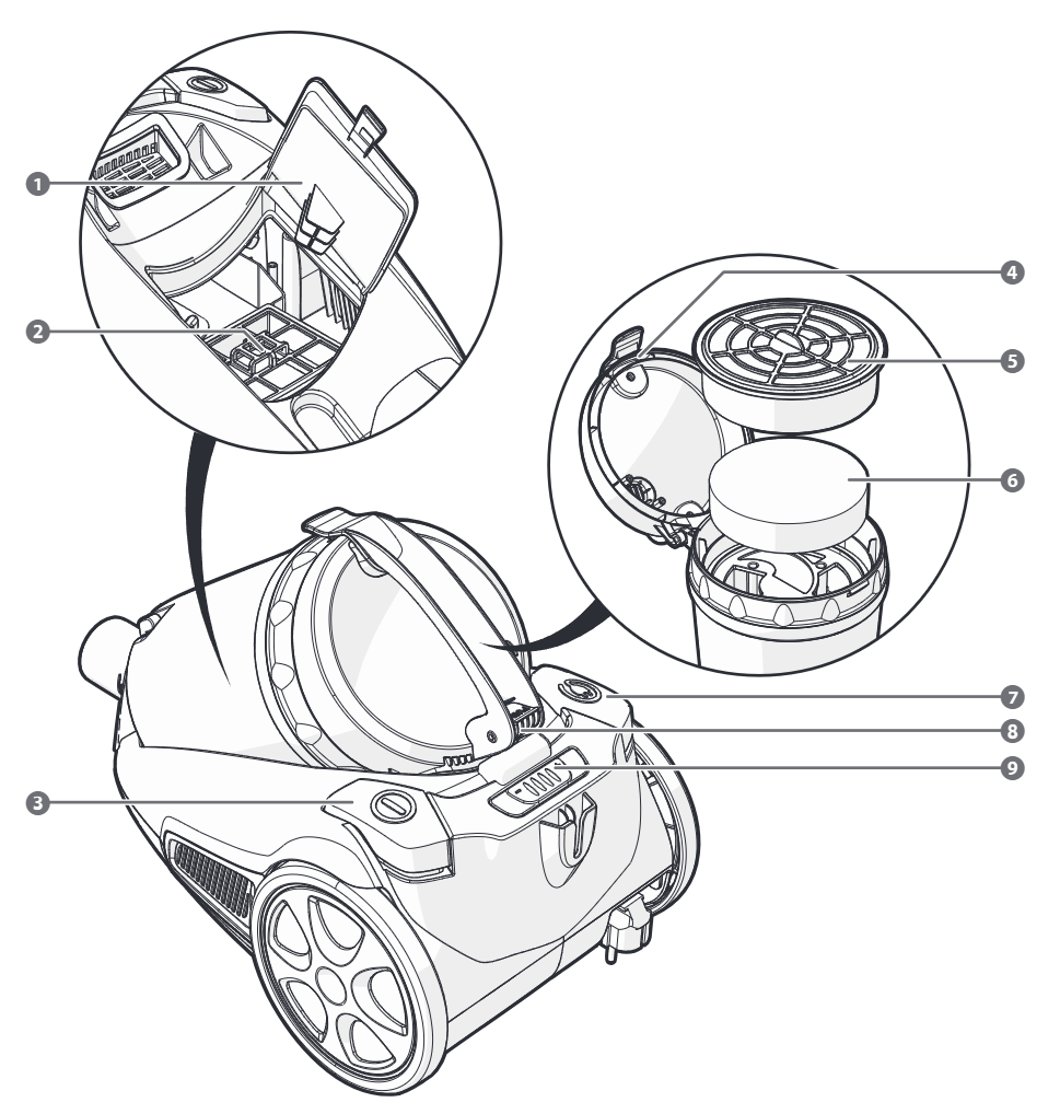 240165 14022 Nedis - Vacuum cleaner - VCBS250GY - Main parts buttons and filters.ai