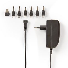 Universal AC Power Adapter | Type C (CEE 7/16) | 24 W | 9.0 / 12.0 / 13.5 / 15.0 / 18.0 / 20.0 / 24.0 V DC | Output plug type: 2.5 x 2.1 mm / 3.5 x 1.35 mm / 3.5 x 2.1 mm / 5.0 x 2.1 mm / 5.5 x 1.5 mm / 5.5 x 2.5 mm | 1.80 m | Input voltage: AC 100 - 240 V | Output voltage selection: Manually | Black