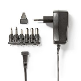 Universal AC Power Adapter | Type C (CEE 7/16) | 7.2 W | 3.0 / 4.5 / 5.0 / 6.0 / 7.5 / 9.0 / 12.0 V DC | Output plug type: 2.5 mm Jack Plug / 3.5 mm Jack Plug / 3.5 x 1.35 mm / 5.0 x 2.1 mm / 5.5 x 1.5 mm / 5.5 x 2.5 mm | 1.80 m | Input voltage: AC 100 - 240 V | Output voltage selection: Manually | Black