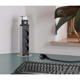 Tower Power table multiprise chargeur USB LAN / multiprise rétractable 3  voies avec 2 prises de charge
