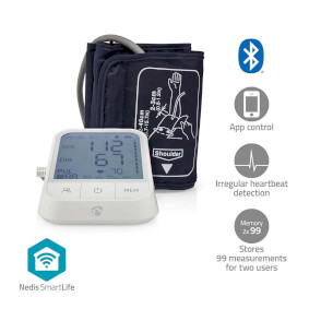 SmartLife Tensiómetros | Brazo | Bluetooth | Display LCD | 22 - 42 cm | Detección de desgaste del manguito / Detección de latidos irregulares / Indicación de parada | Blanco