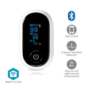 SmartLife Pulsoksymeter | Bluetooth | OLED-Skjerm | Anti-bevegelse interferens / Auditiv alarm / Oksygenmetning (SpO2) / Perfusjonsindeks / Puls / Sensor med høy presisjon | Hvit