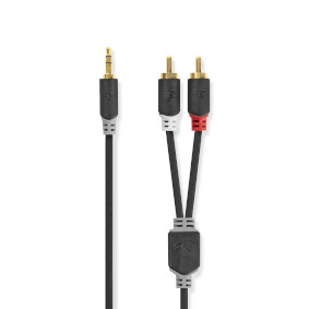 Stereo-Audiokabel | 3,5 mm Male | 2x RCA Male | Verguld | 0.50 m | Rond | Antraciet | Doos