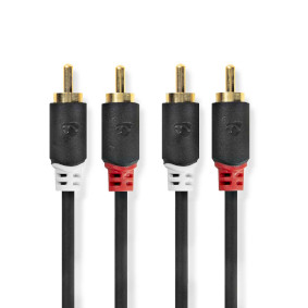 Stereo Audio Cable | 2x RCA Male | 2x RCA Male | Gold Plated | 0.50 m | Round | Anthracite | Box