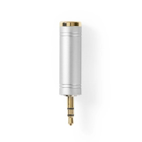 Stereo-Audioadapter | 3,5 mm Male | 6,35 mm Female | Verguld | Recht | Metaal | Zilver | 1 Stuks | Doos