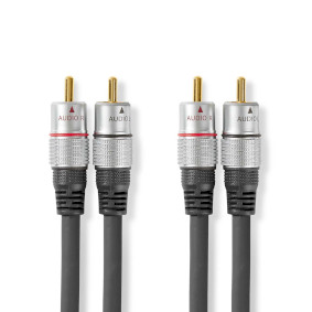 Stereo Audio Cable | 2x RCA Male | 2x RCA Male | Gold Plated | 1.50 m | Round | Anthracite | Box