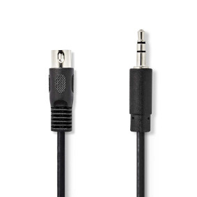 DIN Audio Cable | DIN 5-Pin Male | 3.5 mm Male | Nickel Plated | 2.00 m | Round | PVC | Black | Label