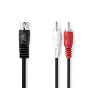 DIN-Audiokabel | DIN 5-Pins Male | 2x RCA Male | Vernikkeld | 1.00 m | Rond | PVC | Zwart | Label