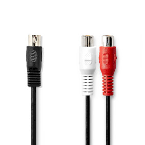 Câble audio DIN | DIN 5-Pin Mâle | 2x RCA Femelle | Plaqué nickel | 0.20 m | Rond | PVC | Noir | Label