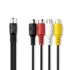 DIN Audio Kabel | DIN 5pinová Zástrčka | 4x RCA Zásuvka | Poniklované | 0.20 m | Kulatý | PVC | Černá | Label