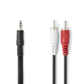 Stereo Audio Cable | 3.5 mm Male | 2x RCA Male | Nickel Plated | 2.00 m | Round | Black | Label