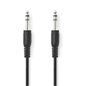 Stereo Audio Cable | 6.35 mm Male | 6.35 mm Male | Nickel Plated | 2.00 m | Round | Black | Label