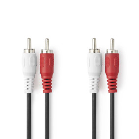 Stereo Audio Cable | 2x RCA Male | 2x RCA Male | Nickel Plated | 10.0 m | Round | Red / White | Label