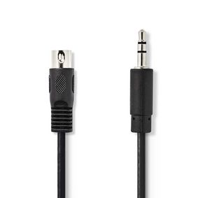 DIN Audio Cable | DIN 5-Pin Male | 3.5 mm Male | Nickel Plated | 2.00 m | Round | PVC | Black | Envelope