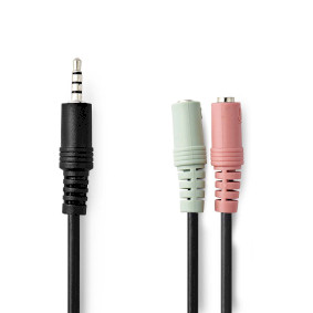 Cable de audio estéreo | 3.5 mm Macho | 2x 3.5 mm hembra | Niquelado | 0.20 m | Redondo | Bolsa Polybag