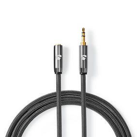 Stereo Audio Cable | 3.5 mm Male | 3.5 mm Female | Gold Plated | 5.00 m | Round | Grey / Gunmetal | Cover Window Box
