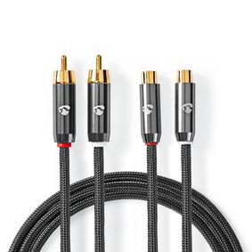 Stereo Audio Cable | 2x RCA Male | 2x RCA Female | Gold Plated | 5.00 m | Round | Grey / Gunmetal | Cover Window Box