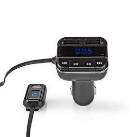 Transmetteur FM audio pour voiture | Fixe | Appels mains libres | 0.8 " | Ecran LED | Bluetooth® | 5.0 V DC / 1.0 A / 5.0 V DC / 2.4 A | Google Assistant / Siri | Gris / Noir