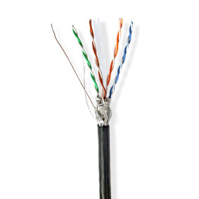 Bobina de Cable | CAT6 | Sólido | S/FTP | CCA | 100.0 m | Outdoor | Redondo | PE | Negro | Caja cartón