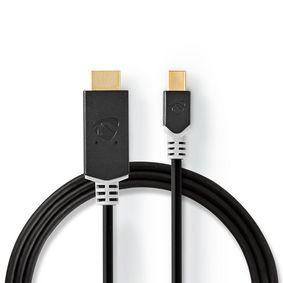 Mini câble Display Port | DisplayPort 1.4 | Mini DisplayPort mâle | HDMI™ Connecteur | 48 Gbps | Plaqué or | 2.00 m | Rond | PVC | Anthracite | Sac en Plastique