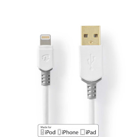 Lightning Kabel | USB 2.0 | Apple Lightning 8-Pin | USB-A Stecker | 480 Mbps | Vergoldet | 1.00 m | Rund | PVC | Grau / Weiss | Verpackung mit Sichtfenster