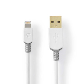 USB-kabel | USB 2.0 | Apple Lightning, 8-stifts | USB-A Hane | 480 Mbps | Guldplaterad | 2.00 m | Rund | PVC | Grå / Vit | Kartong med fönster