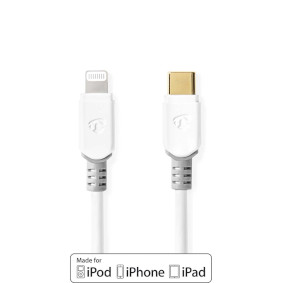 Lightning Câble | USB 2.0 | Apple Lightning à 8 broches | USB-C™ Mâle | 480 Mbps | Plaqué or | 1.00 m | Rond | PVC | Blanc | Boîte