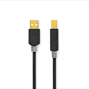 USB kaapeli | USB 2.0 | USB-A Uros | USB-B Uros | 480 Mbps | Kullattu | 1.00 m | Pyöreä | PVC | Antrasiitti | Laatikko