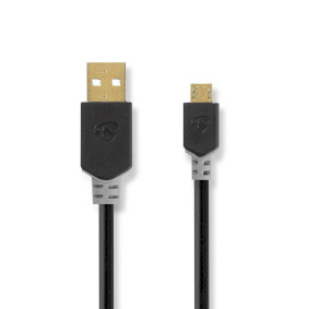 Cable USB | USB 2.0 | USB-A Macho | USB Micro-B Macho | 480 Mbps | Chapado en oro | 1.00 m | Redondo | PVC | Antracita | Caja
