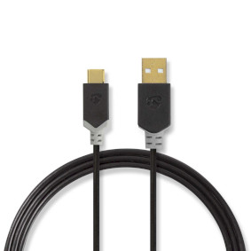USB Cable | USB 2.0 | USB-A Male | USB-C™ Male | 480 Mbps | Gold Plated | 2.00 m | Round | PVC | Anthracite | Box
