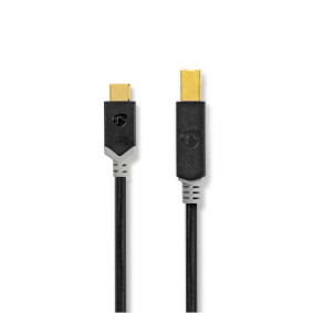 USB-Kabel | USB 2.0 | USB-C™ Male | USB-B Male | 480 Mbps | Verguld | 2.00 m | Rond | PVC | Antraciet | Doos