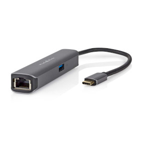 USB N Moniporttisovitin | USB 3.2 Gen 1 | USB-C™ Uros | HDMI™ Ulostulo / RJ45 Naaras / USB-A Naaras / USB-C™ Naaras | 5 Gbps | 0.20 m | Pyöreä | Kullattu | PVC | Antrasiitti | Laatikko