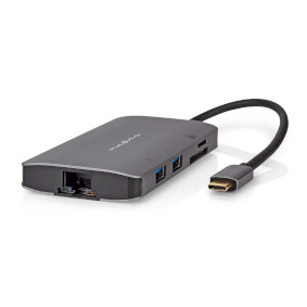 USB Multi-Port-Adapter | USB 3.2 Gen 1 | USB-C™ Stecker | HDMI™ Ausgang / Micro SD / RJ45 Buchse / SD / USB-C™ Buchse / 3x USB-A Buchse | 5 Gbps | 0.20 m | Rund | Vergoldet | PVC | Anthrazit | Box