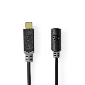 USB-C™ Adapter | USB 2.0 | USB-C™ Han | 3.5 mm Hunstik | 1.00 m | Runde | Guldplateret | PVC | Sort | Box