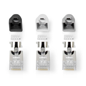RJ45 Connector | RJ45 Pass Through | Solid/Stranded FTP CAT7 | Straight | Gold Plated | 10 pcs | PVC | Grey | Box
