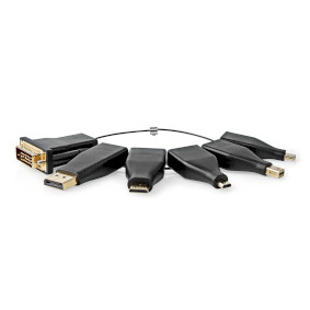HDMI™ Adapter | DisplayPort Hane / DVI-D 24+1-Pin Hane / HDMI™ Micro kontakt / HDMI™ Mini kontakt / Mini DisplayPort Hane / USB-C™ Hane | HDMI™ Hona | Guldplaterad | Rak | PVC | Svart | 6 st. | Låda