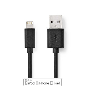 Lightning Kabel | USB 2.0 | Apple Lightning 8-pin | USB-A Han | 480 Mbps | Nikkelplateret | 2.00 m | Runde | PVC | Sort | Box