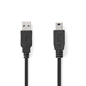Câble USB | USB 2.0 | USB-A Mâle | USB Mini-B 5 broches mâle | 480 Mbps | Plaqué nickel | 1.00 m | Rond | PVC | Noir | Boîte