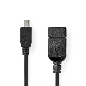 USB Adapter | USB 2.0 | Mini 5-Pin Male | USB-A Female | 480 Mbps | OTG | 0.20 m | Round | Nickel Plated | Black | Box