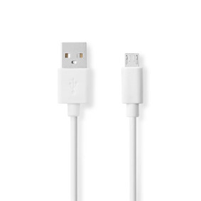 Câble USB | USB 2.0 | USB-A Mâle | USB Micro-B mâle | 480 Mbps | Plaqué nickel | 1.00 m | Rond | PVC | Blanc | Boîte