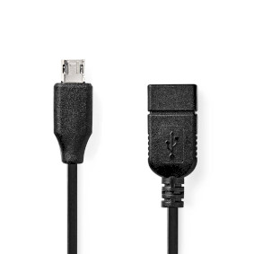 Adaptateur Micro-B USB | USB 2.0 | USB Micro-B mâle | USB-A Femelle | 480 Mbps | 0.20 m | Rond | Plaqué nickel | PVC | Noir | Boîte