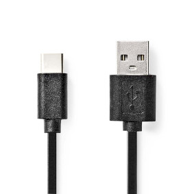 Câble USB | USB 2.0 | USB-C™ Mâle | USB-A Mâle | 15 W | 480 Mbps | Plaqué nickel | 2.00 m | Rond | PVC | Noir | Boîte