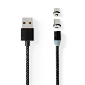 USB-kabel | USB 2.0 | USB-A Han | USB Micro-B han / USB-C™ Han | 10 W | No Data Transfer | Nikkelplateret | 2.00 m | Runde | Nylon | Sort | Box
