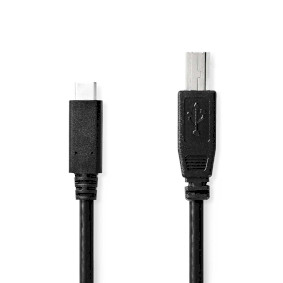 USB-Kabel | USB 2.0 | USB-C™ Stecker | USB-B Stecker | 480 Mbps | Vernickelt | 2.00 m | Rund | PVC | Schwarz | Box