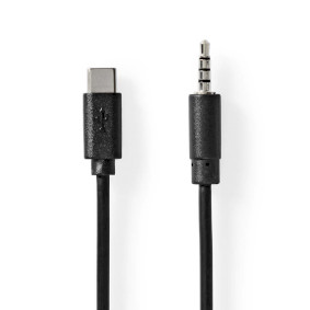 USB-C™ Adapter | USB 2.0 | USB-C™ Dugasz | 3.5 mm Dugasz | 1.00 m | Kerek | Nikkelezett | PVC | Fekete | Doboz