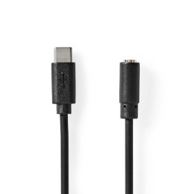 USB-C™ Adapter | USB 2.0 | USB-C™ Han | 3.5 mm Hunstik | 1.00 m | Runde | Nikkelplateret | PVC | Sort | Box