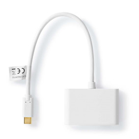 Adaptateur Multi-Ports USB | USB 3.2 Gen 1 | USB-C™ Mâle | 2x USB-A | 1000 Mbps | 0.20 m | Rond | Plaqué nickel | PVC | Blanc | Blister