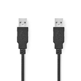 USB-kabel | USB 2.0 | USB-A Han | USB-A Han | 480 Mbps | Nikkel belagt | 3.00 m | Rund | PVC | Sort | Label