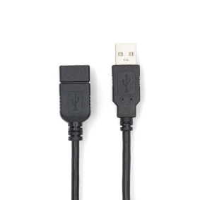 USB Cable | USB 2.0 | USB-A Male | USB-A Female | 480 Mbps | Nickel Plated | 3.00 m | Round | PVC | Black | Label